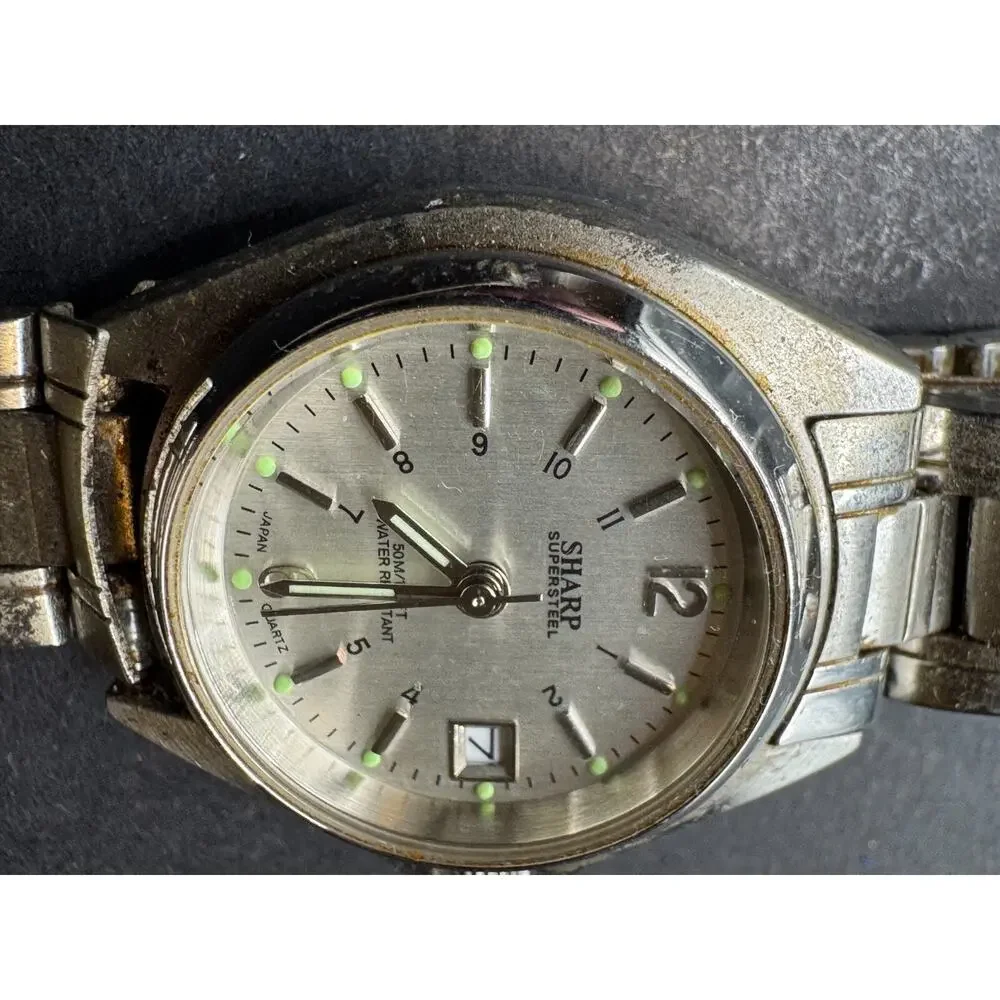 Sharp Supersteel Watch 352620 Stainless Steel Silver Dial 5ATM Water Resistant